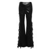 Leather Flared Pants High Waist Street Fashion Sexy Mesh Patchwork Design PU Leather Bootleg Pants