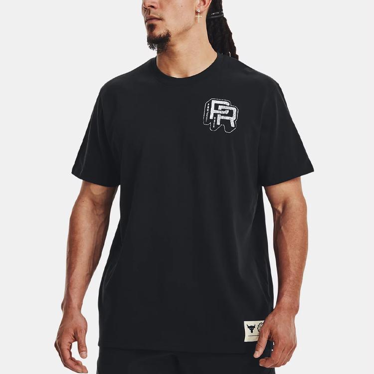 Under Armour Project Rock Solid Color Crew Neck Short Sleeve T-Shirt Men Tops Black 1379114-001