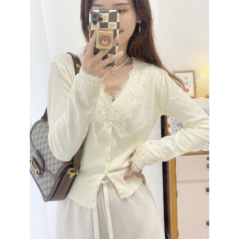 Pure Desire Sweet and Spicy Lace Collar Top Temperament Long-sleeved Bottoming Shirt Women's Autumn and Winter Fashion Knitted Cardigan