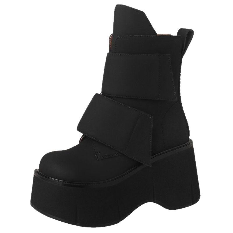 Small super high heel heightening casual short boots Velcro muffin platform boots women's slope heel Martin boots
