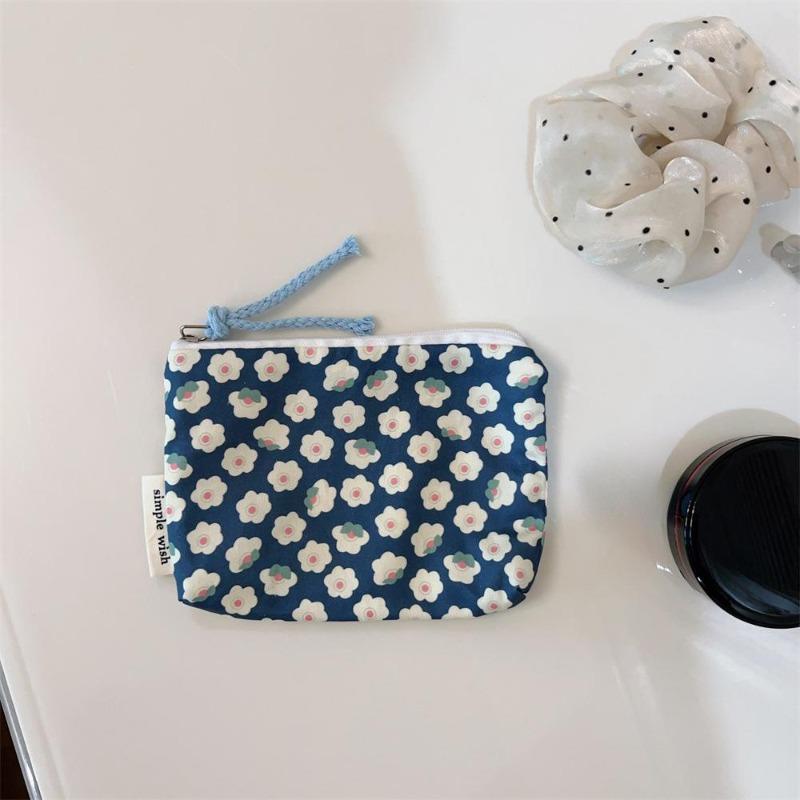 Mini-Baumwoll-Blumen-Organizer-Taschen für Damen, kleine Stoff-Kosmetik-Make-up-Tasche, kleine Geldbörse, Münzfach, Kinder-Kosmetiketui