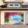 Summer Greek Island Backdrop Cobblestone Path Bougainvillea Blue Sea Photography Background