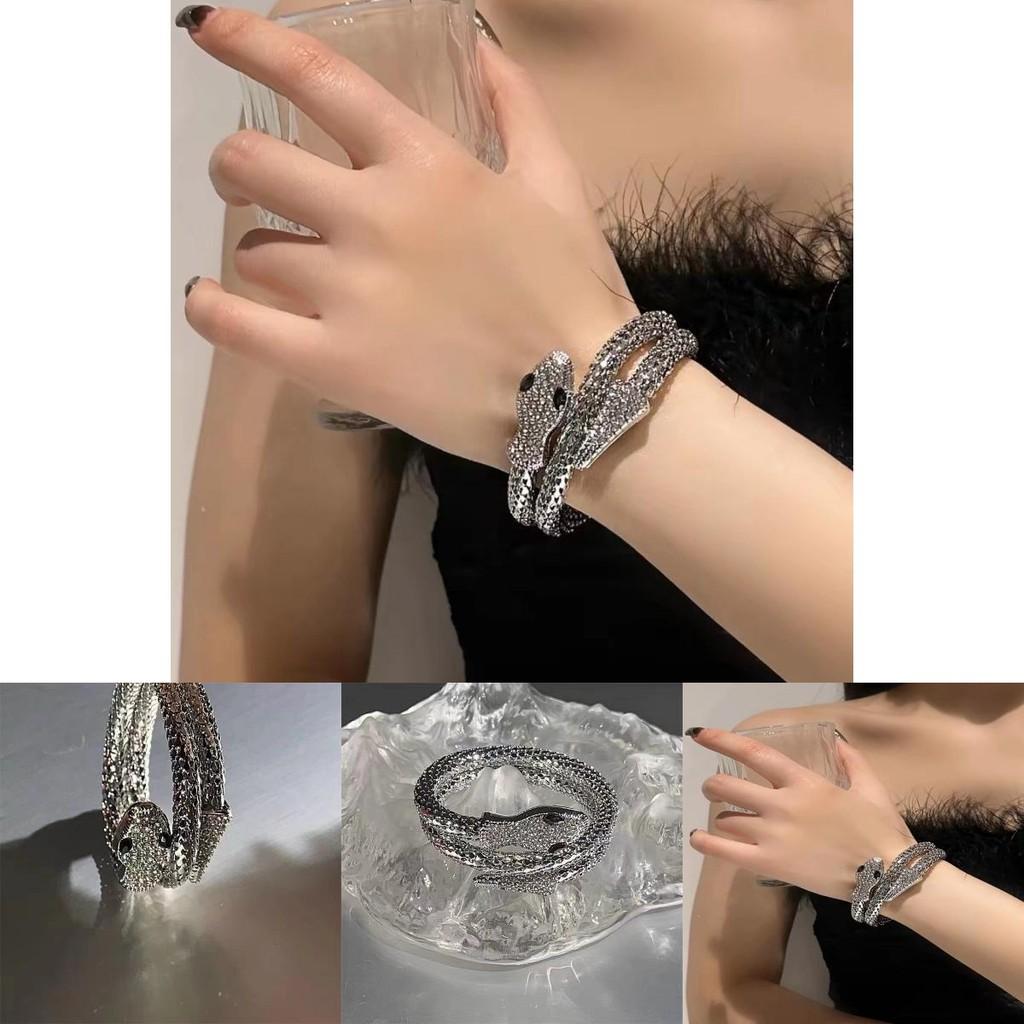 Punk Style Snake-shaped Alloy Zircon Bracelet For Women Bold And Distinctive