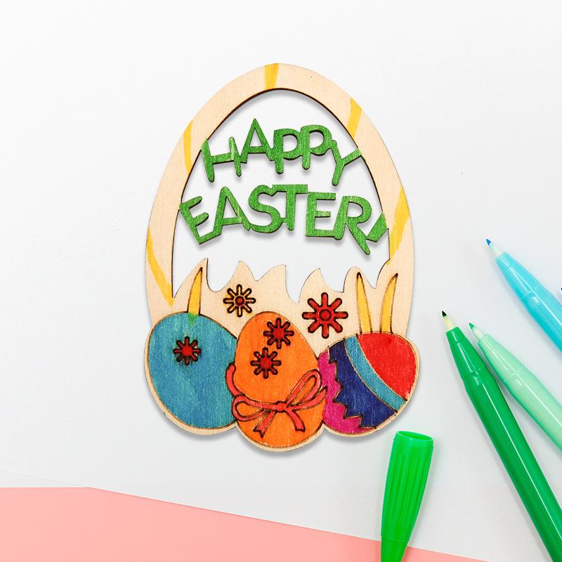 10pcs Wooden Rabbit Pendants Easter Egg Hanging Ornament For Happy Easter Home Party Decoration Kids DIY Painting Gifts Supply