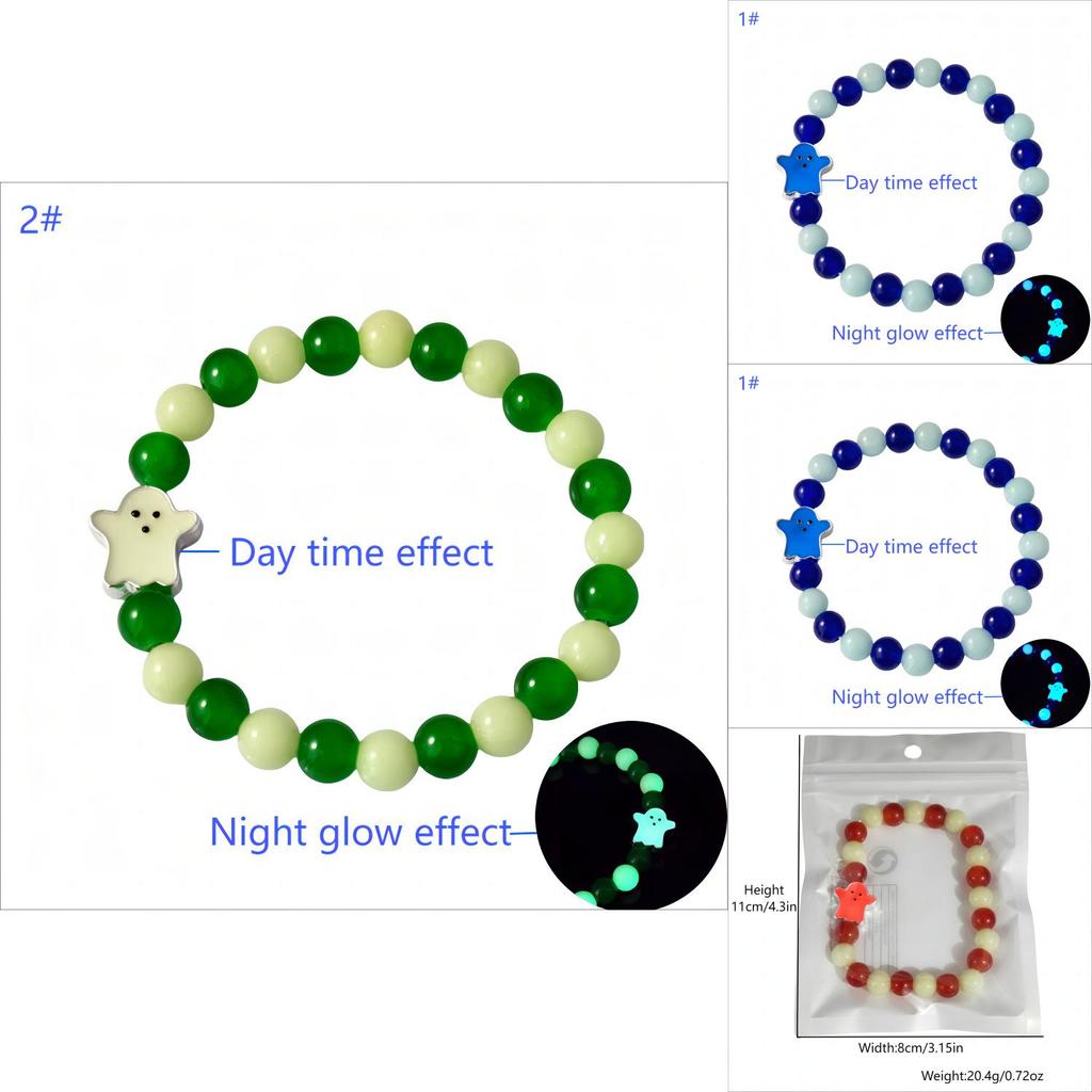 Halloween Ghost Lightup Glass Beaded Bracelet For Festival Celebrations