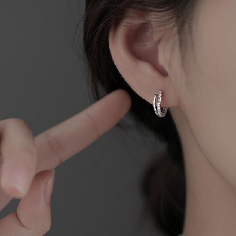 925 Silver CZ Zircon Earrings For Women Fashion Luxury Geometric Double Circle Drops Earring Party Fine Jewelry