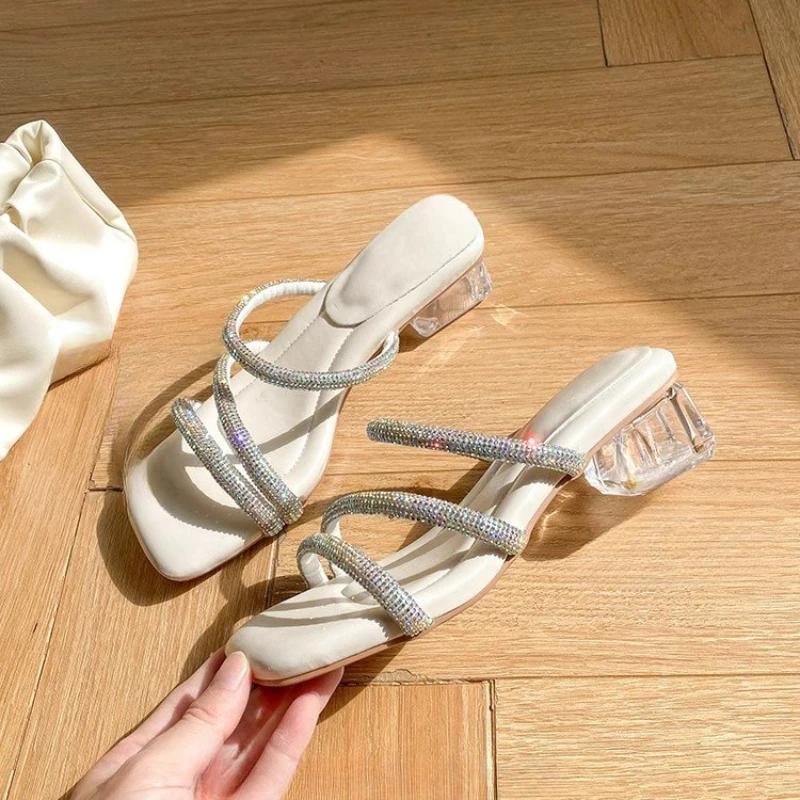 

Женские летние дизайнерские босоножки на высоком каблуке, с открытым носком, кружевные, мягкая подошва, студенческие сандалии с квадратным носком 35