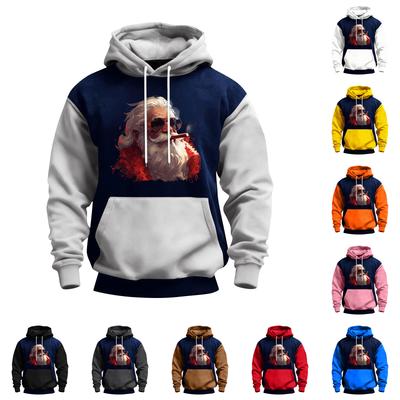 Men's Christmas Print Color Block Hooded Casual Sports Comfort Sweatshirt