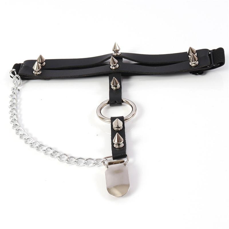 Girls Leg Clips Punk Leg Garter Belt Thigh Clipss Black Body Clips Festival Rave Body Clips with Dangle Chain Decor