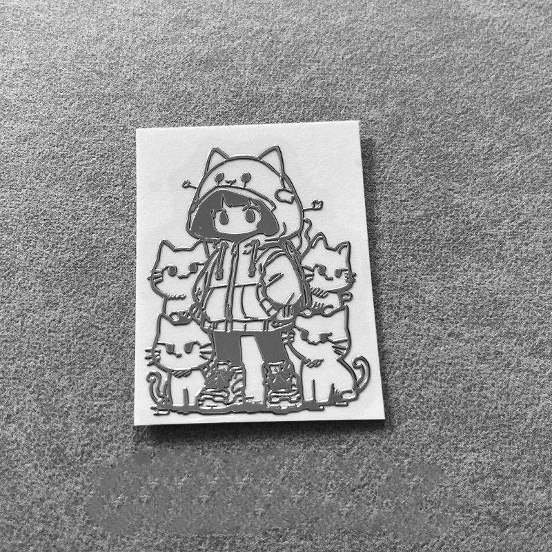 Waterproof 3D Metal Stickers With Girl And Cat Cartoon Characters For Phone Laptop DIY Decoration Creative Aesthetic Style