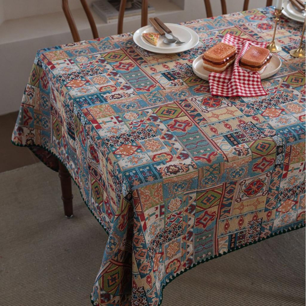 Jacquard Tablecloth Bohemian Contrasting Color Embroidered Table Cloth Versatile Rectangle