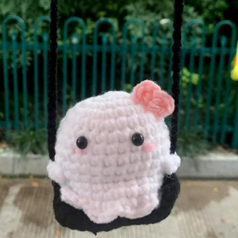 Halloween Car Ornament Swinging Ghost Car Hangings Ornament Car Interior Decoration Rear View Mirrow Hangable Accessories For