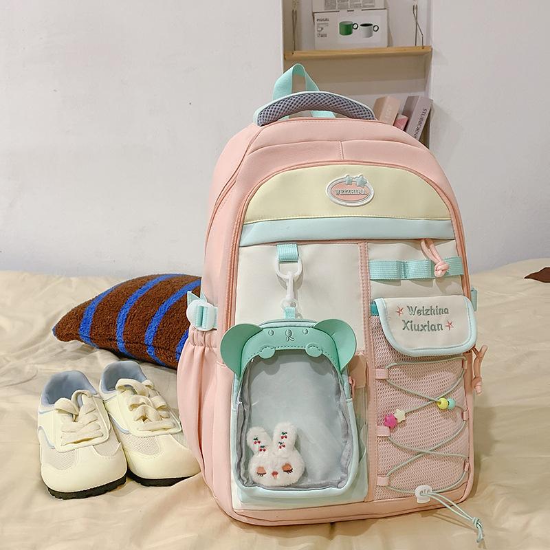 Japanese new high-value, fresh and sweet contrasting colors splicing junior high school students backpack women's lightweight backpack