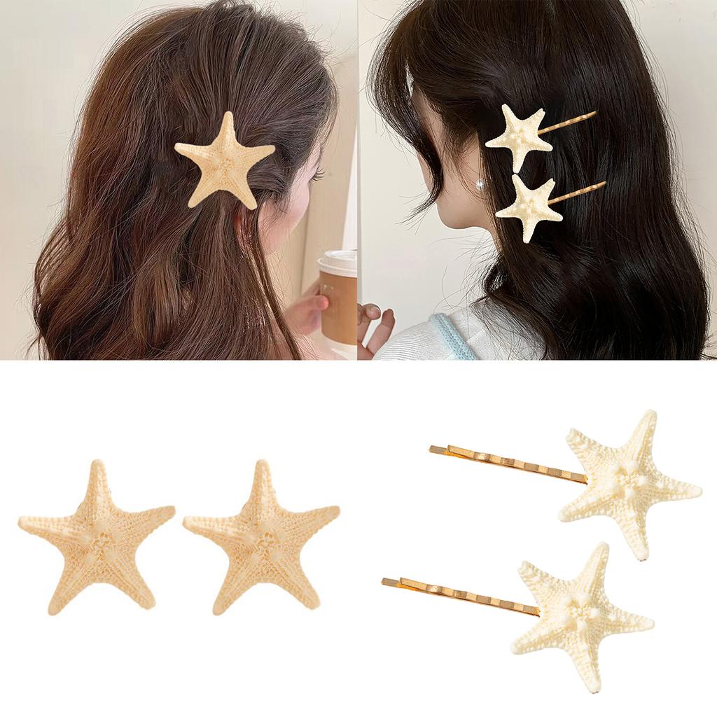1Pair Starfish Shaped Hair Clip Ocean Theme Hair Accessories For Women Girls Resin Hairpins With Metal Clasp Hairpin