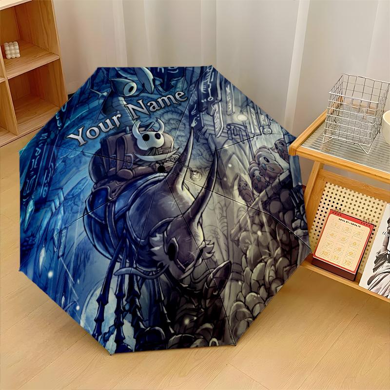 Custom Text Automatic 8 Bone Umbrella, Portable Sun Rain Protection UmbrellaHollow Knight