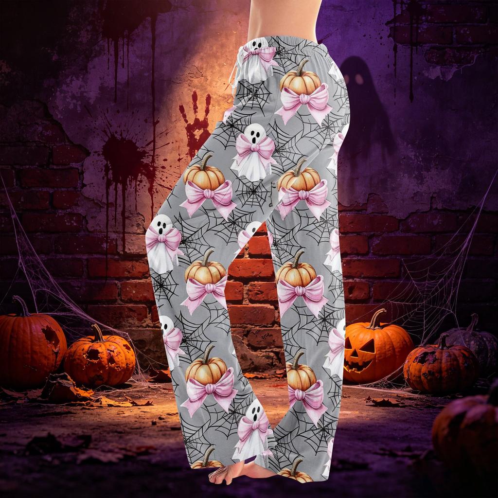Women's Halloween Print Drawstring Casual Pants with Elastic Waist