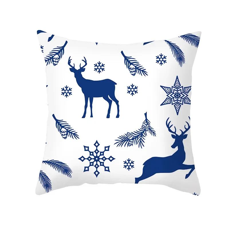 Blue Christmas Elk Snowflake Throw Pillow Cover With Short Plush Print Living Room Sofa Decoration Cushion Cover Pillow Covers