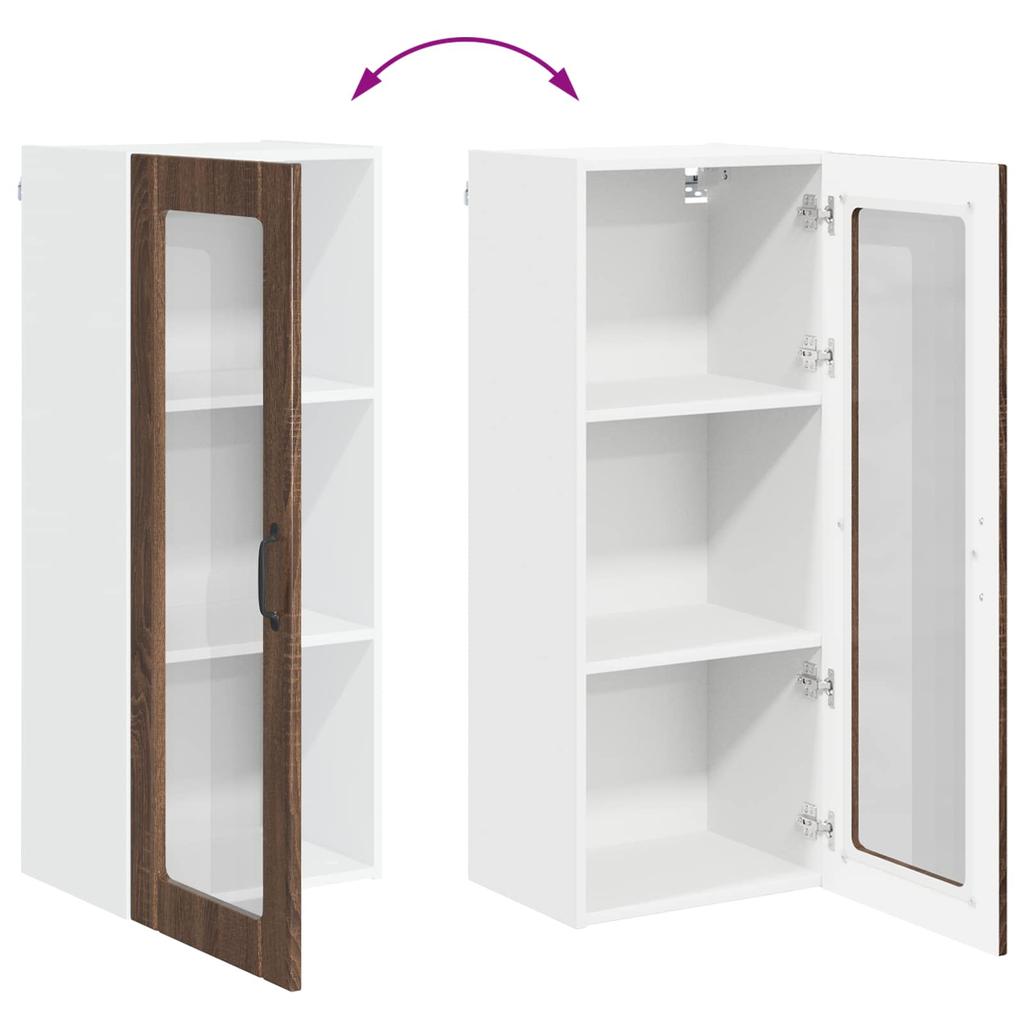 Wall Mounted Glass Cabinet LUCCA Brown Oak 40 X 31 X 100 Cm