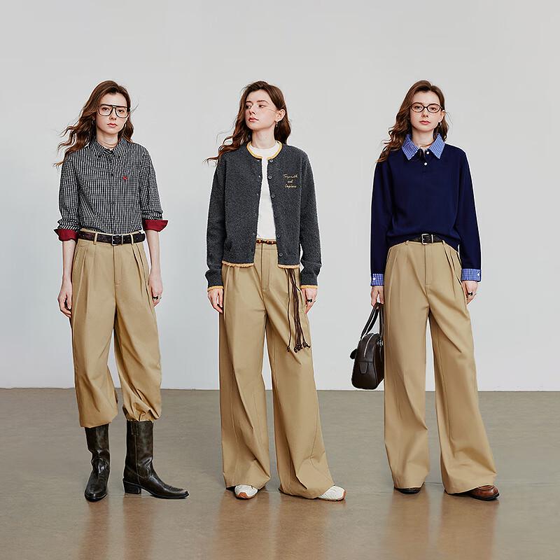 Chuyu Women's Pleated Wide-Leg Cotton Casual Pants