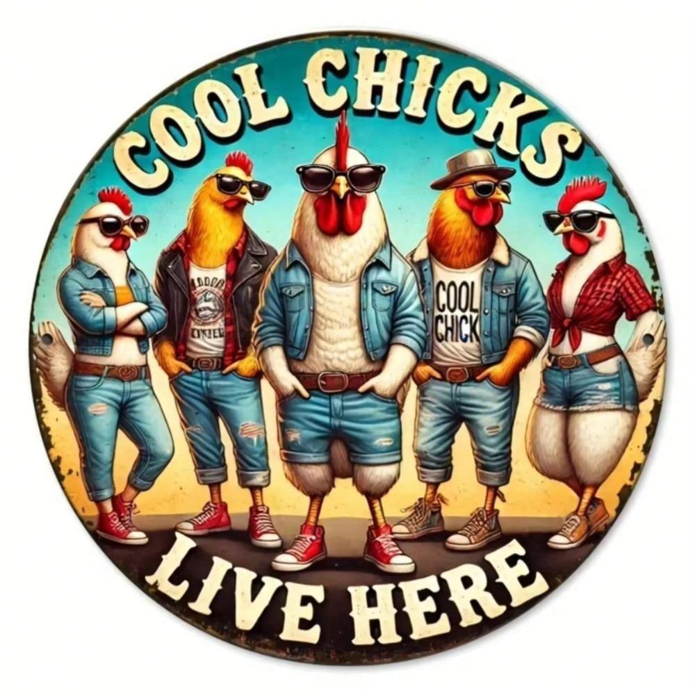 Vintage Anthropomorphic Chicken Metal Art Decor Wall Sign