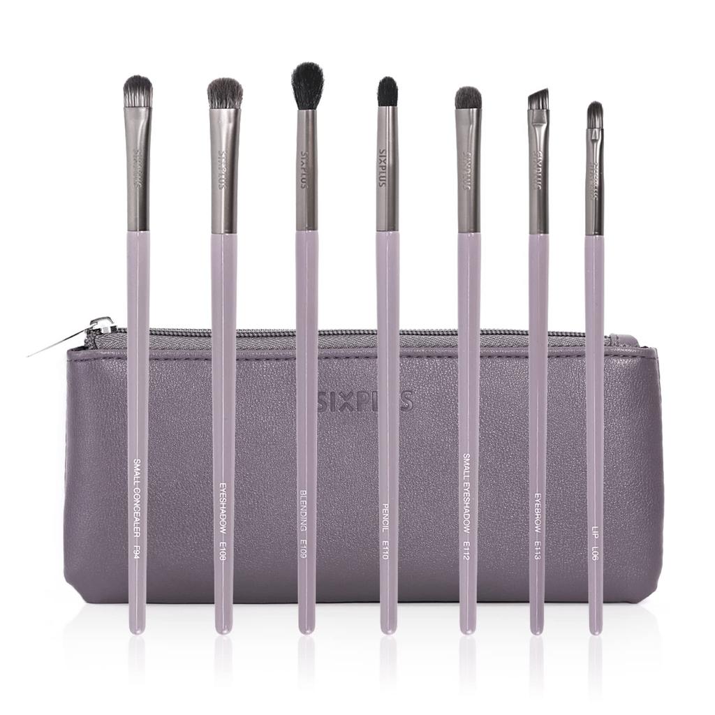 SIXPLUS Wisteria Series Eyeshadow Brush Set of with Cosmetic Pouch 7, Ultra-Soft, Portable, Purple,
