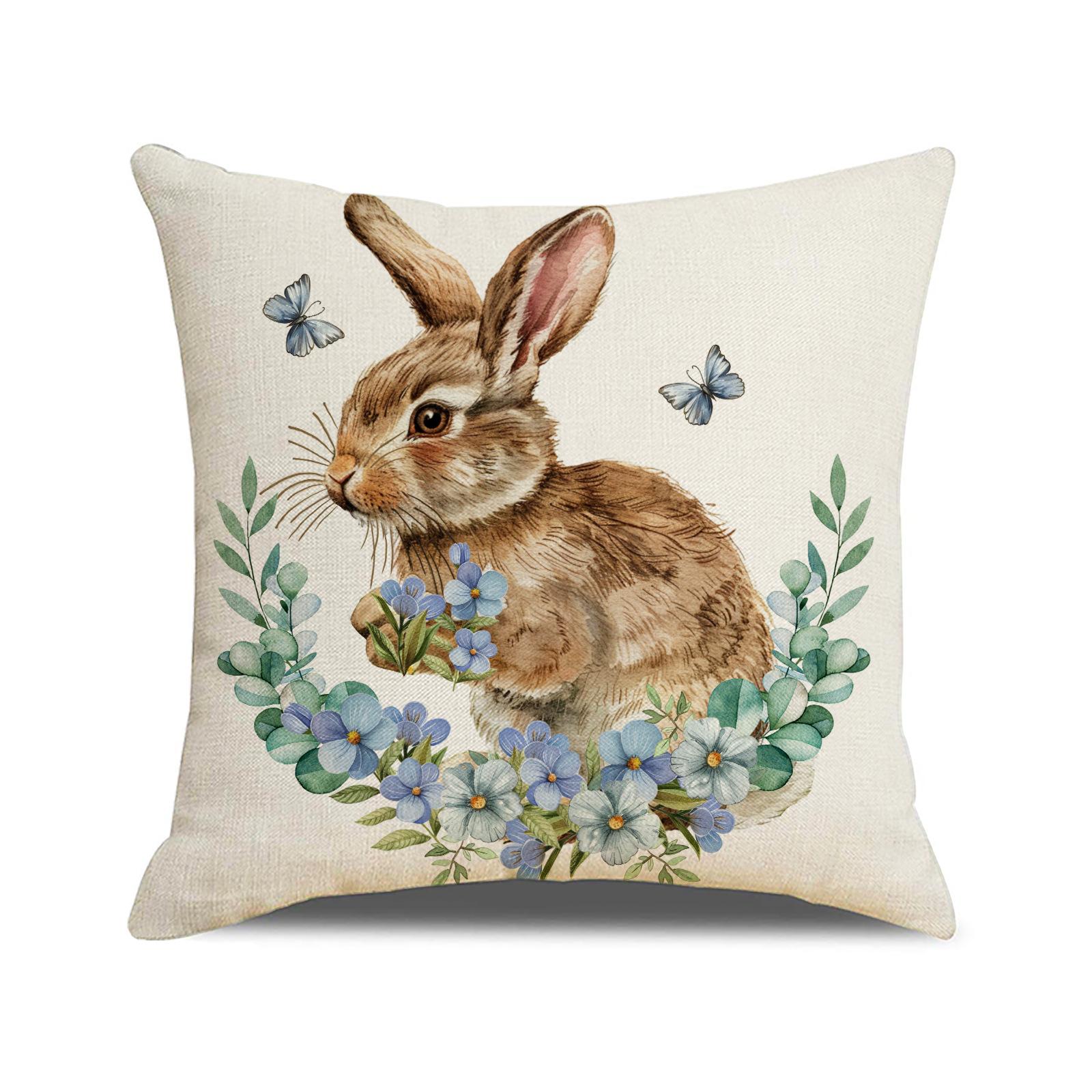 

Spring Easter Sofa Cushion Cross Rabbit Print Holiday Decoration Cushion Linen Breathable Car Cushion 45 * 45Cm (excluding pillow core)