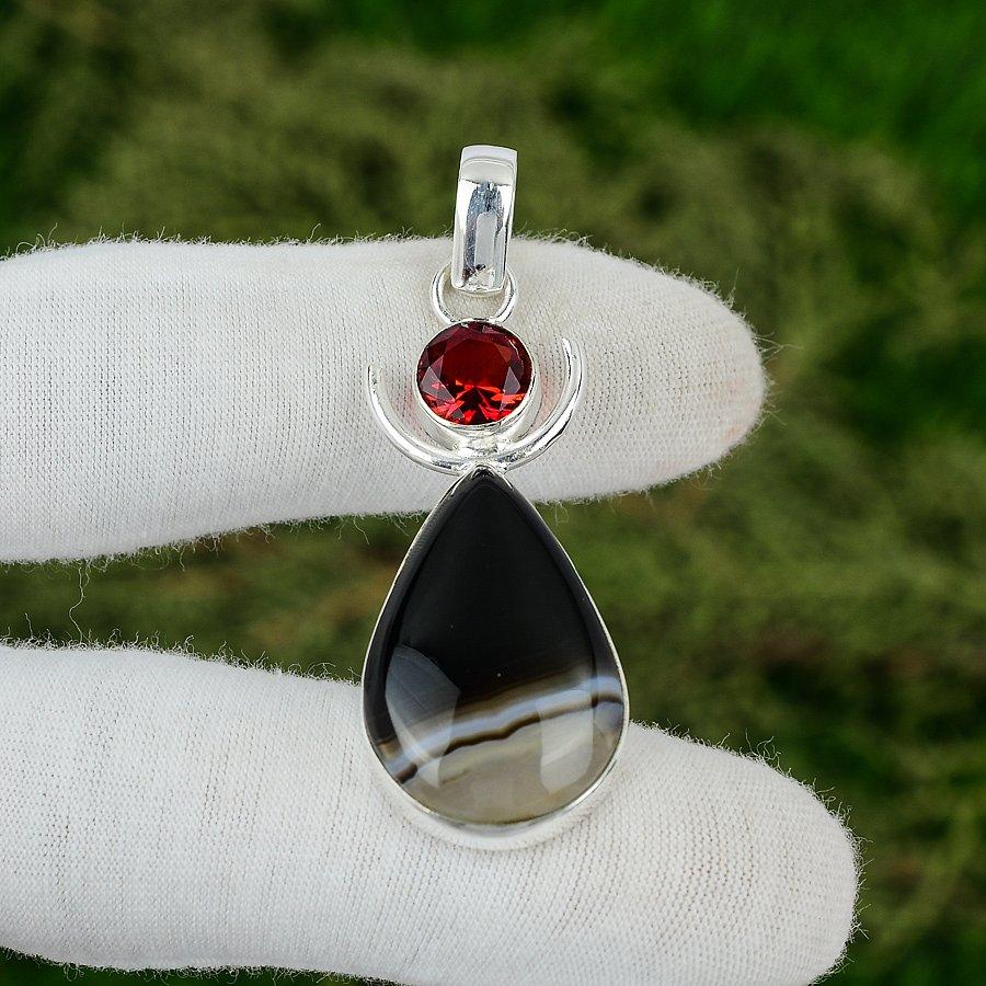 Pear Sardonyx Stone Mozambique Garnet Sterling Silver Artisan Mother New Pendant