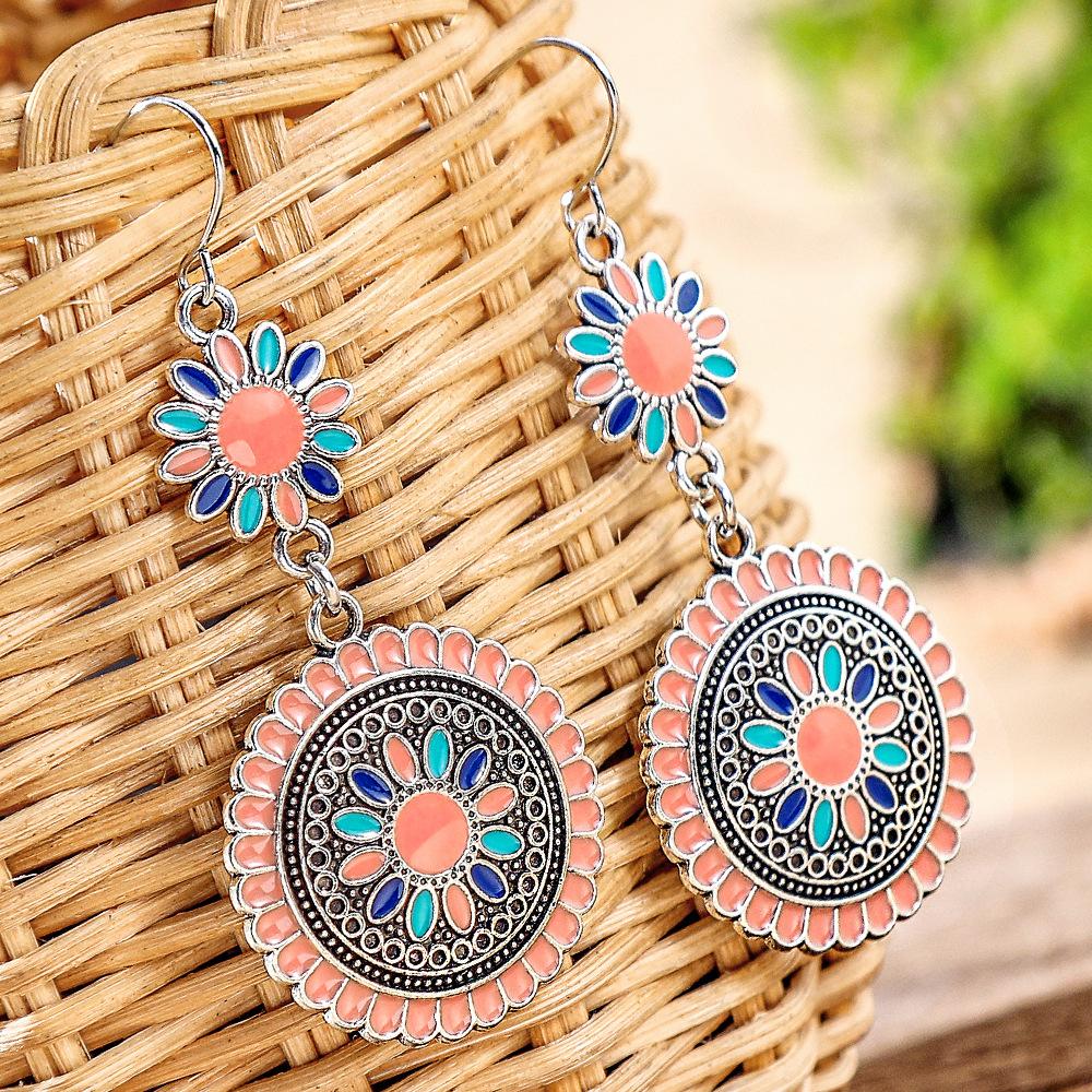 Bohemian Sunflower Earrings for Women, Colorful Holiday Style Hypoallergenic Statement Jewelry