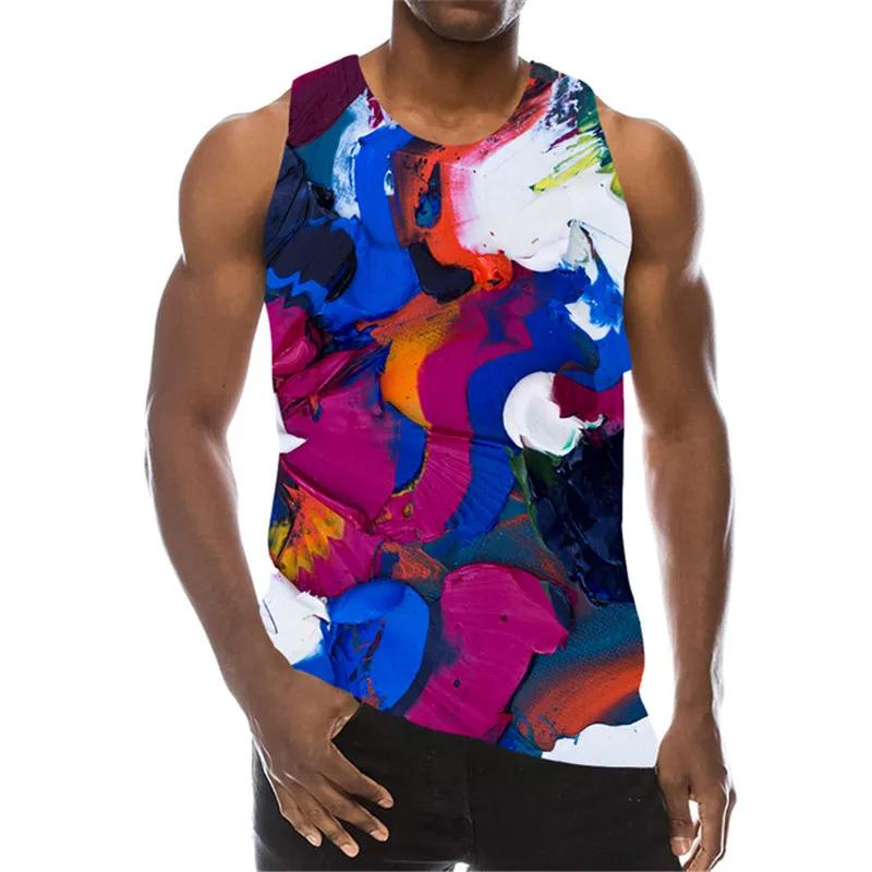 Men's Colorful Tank Top Summer Sleeveless 3D Gradient Print Vest Casual Sportswear Male Gym Tops Oversized