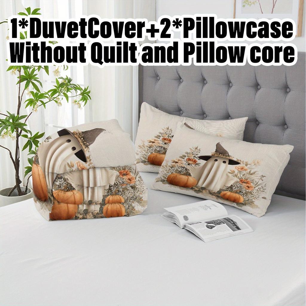3pcs Halloween Pumpkin Monster Duvet Cover Set Without Core Quilt Cover with 2 PillowcasesSoft and Machine Washable