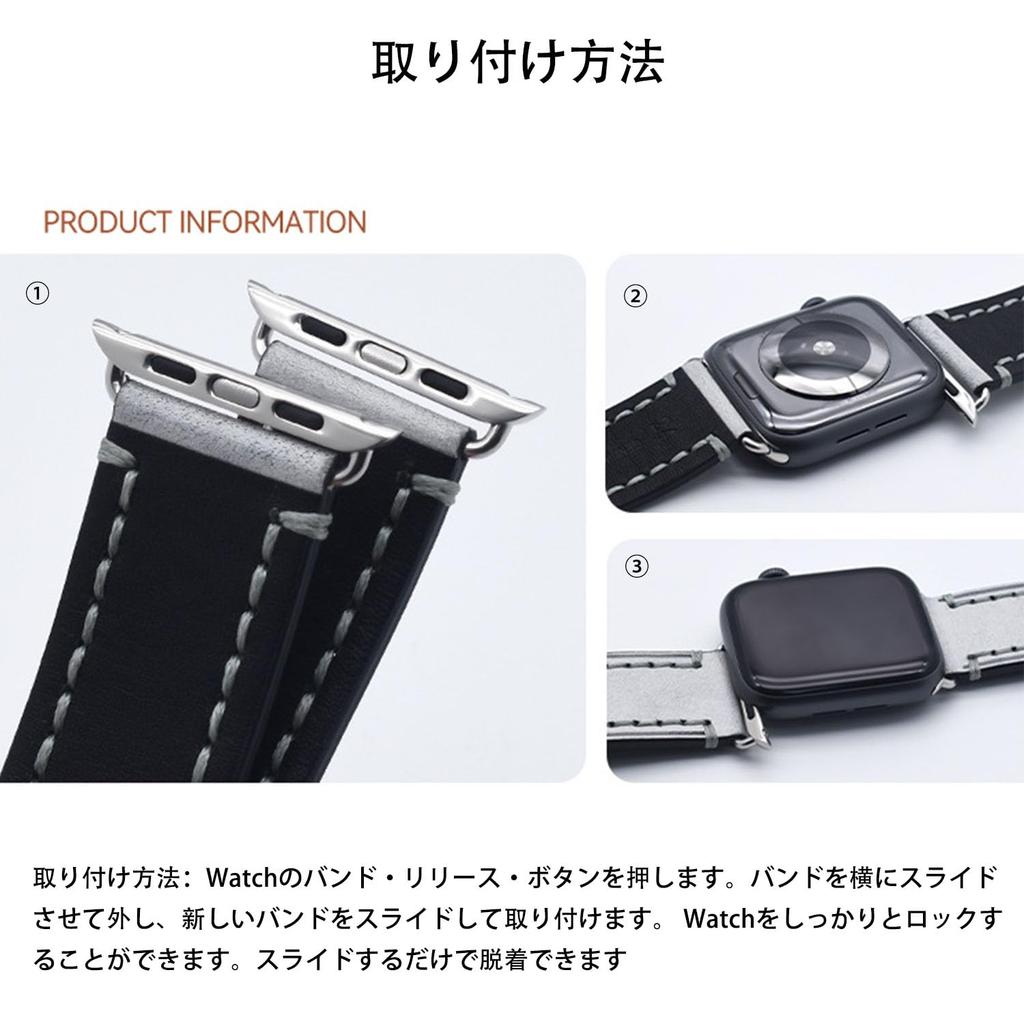 [TON CHARME] Compatible Watch Band, Genuine Leather Replacement Strap, 384041424445mm, Compatible with Series 10 9 8 7 SE 6 5 4 3 2 1 (Coffee, for