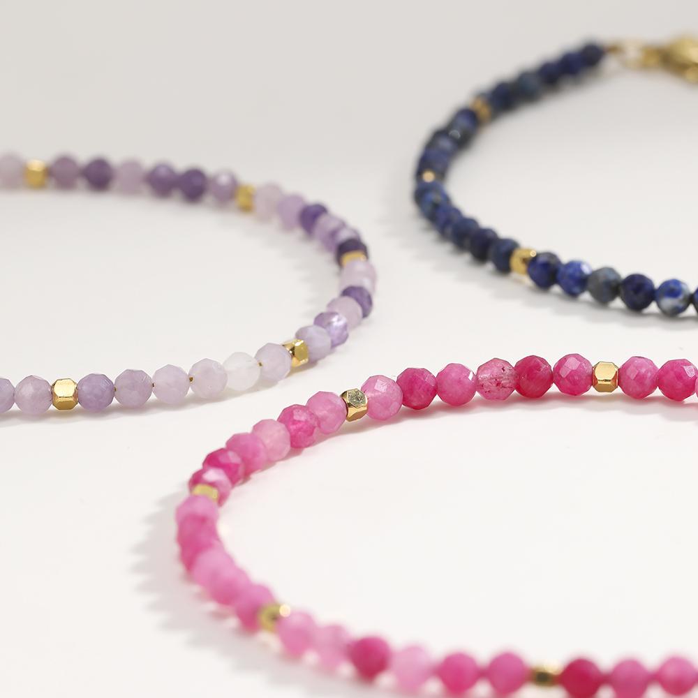 Muliti-color 3mm Faceted Nature Stone Beaded Bracelet For Women Shiny Stainless Steel Square Spacers Exquisite Party Gift