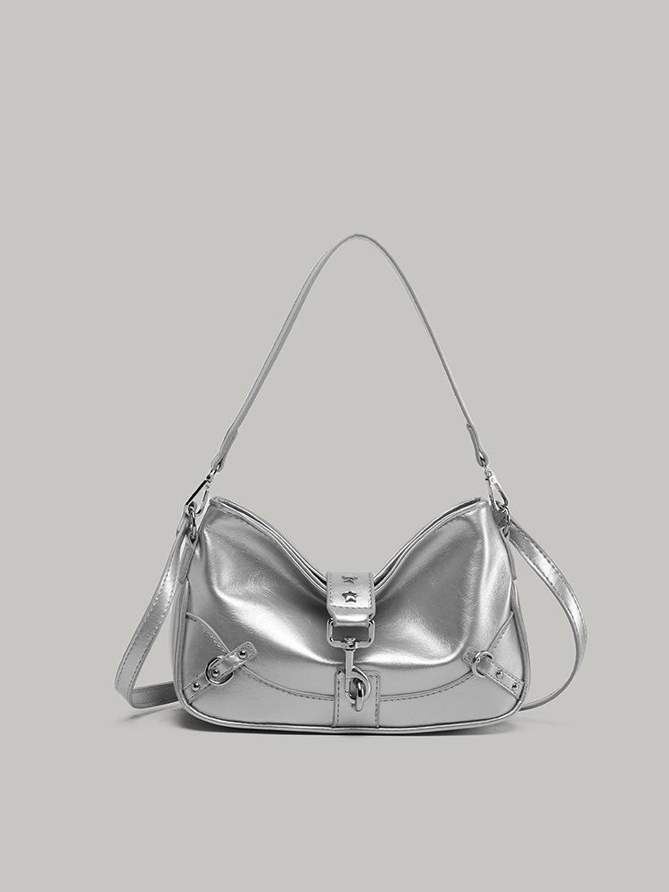 

Корейская мода, стиль горячей девушки, серебристая сумка под мышкой, женская новая модель 2025 года, в зарубежном стиле, универсальная, для поездок на работу, на плечо, кроссбоди серебряный