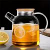 Jarra de Vidrio de Borosilicato Alta para Agua Fría Resistente al Calor 1000ml/1800ml Gran Capacidad Jarra para Té de Frutas con Tapa de Bambú Tetera Transparente