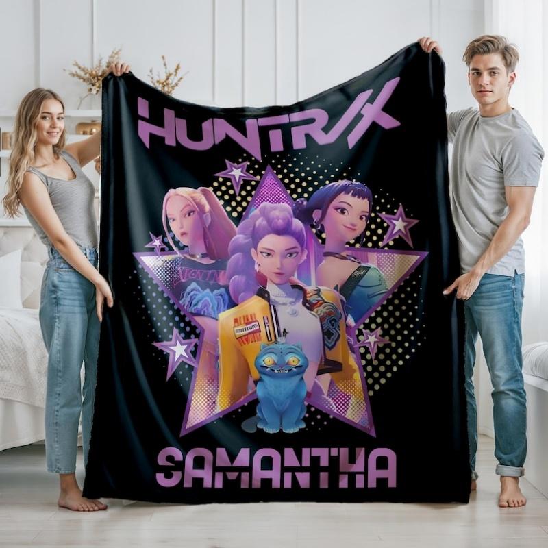 K-POP D-Demon-Hunters Custom Blanket With Your Name For Office Home Camping Nap Leisure Blankets Birthday Gifts For Girls