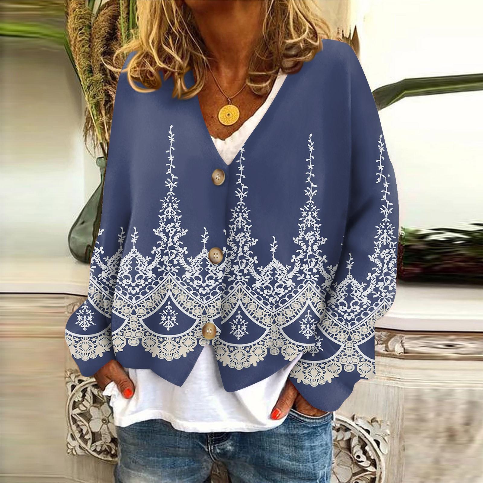 

Жіноча куртка. Модне повсякденне пальто з довгим рукавом з різдвяним принтом S Темно-синій