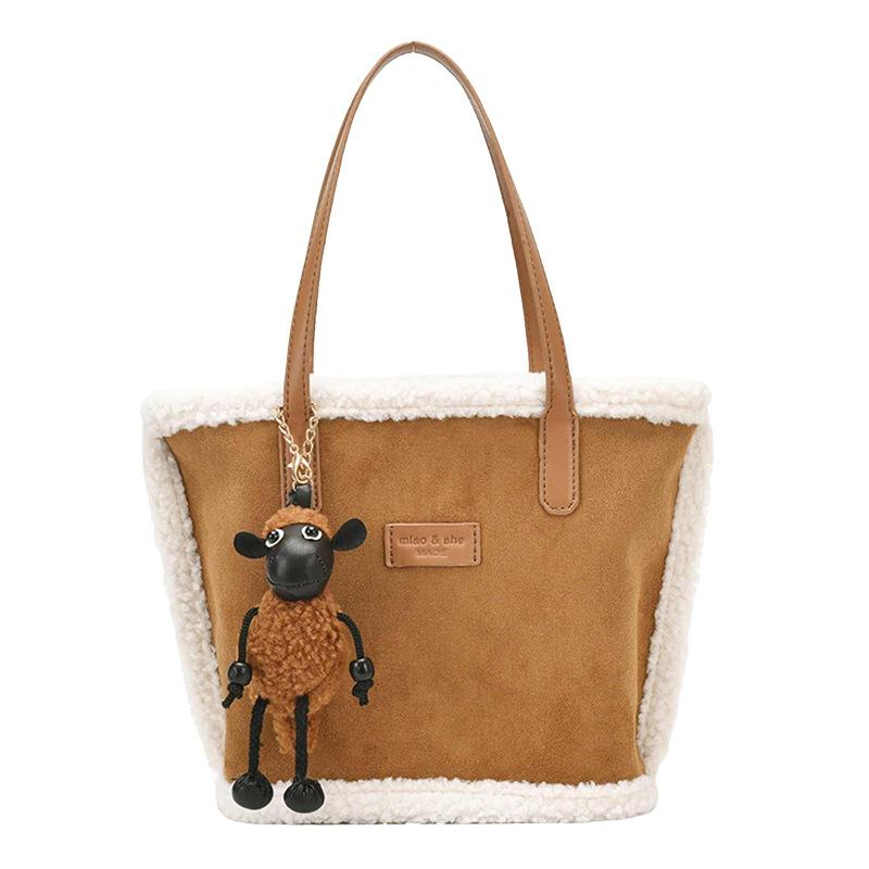 Borsa a secchiello Borsa da donna Camoscio Spalla Portatile Pendolare Lana d'agnello Borsa tote Bagaglio