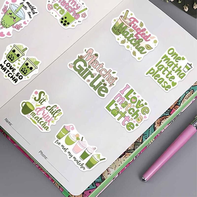 50 Stück Scrapbooking Handy Gepäck Skateboard Wasserdichte Aufkleber Niedliche Matcha Aufkleber Matcha Girly DIY Aufkleber