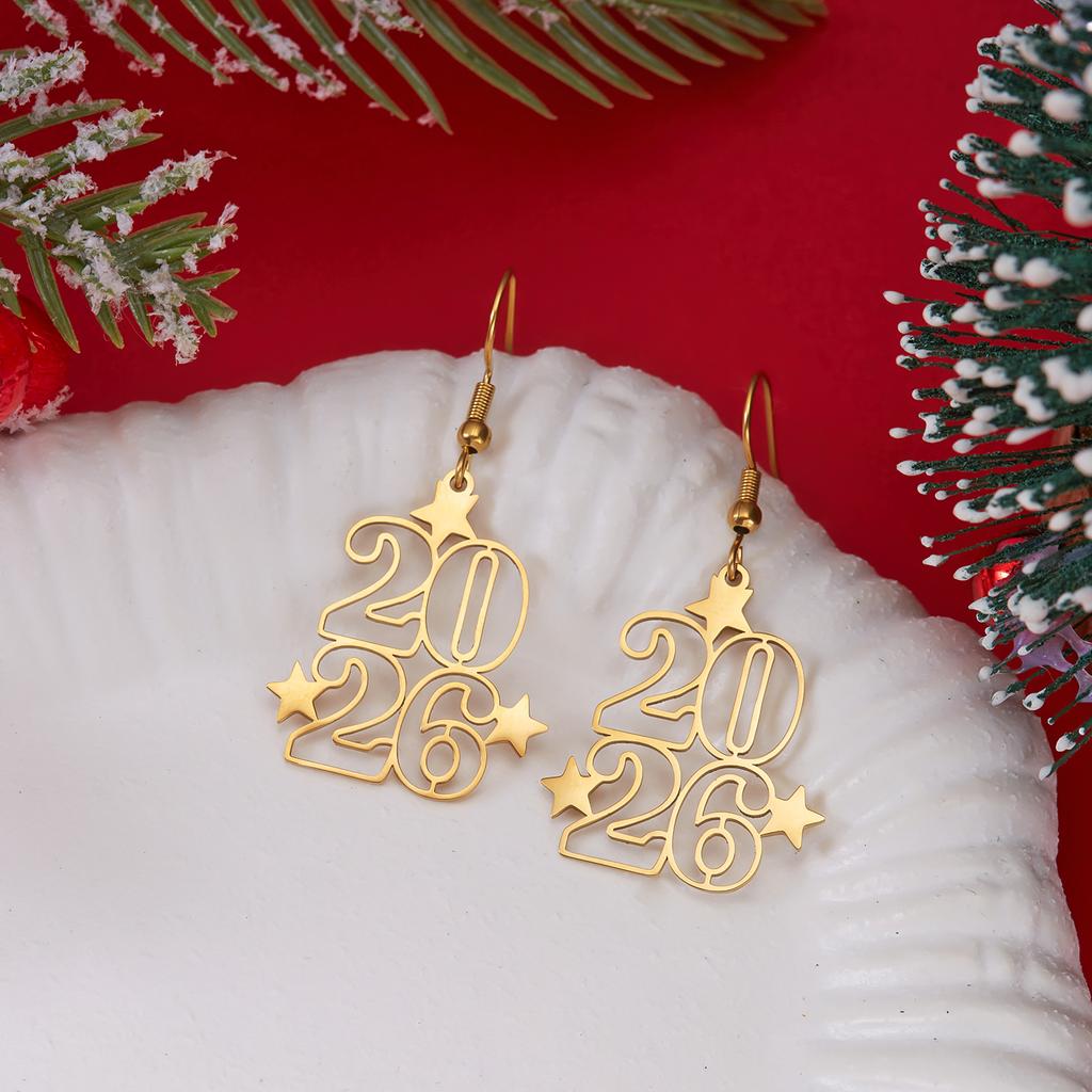 Creative Number 2026 Dangle Earrings for Women Stainless Steel Figure Earring Fashion Jewelry Souvenir Accessories New Year Gift