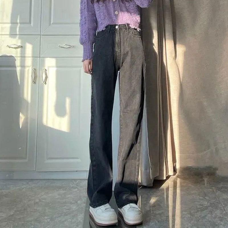 White Wide-Leg High-Waist Denim Pants for Petite Pear-Shaped Women - Loose, Plus Size, Floor-Length, Straight-Leg Design.
