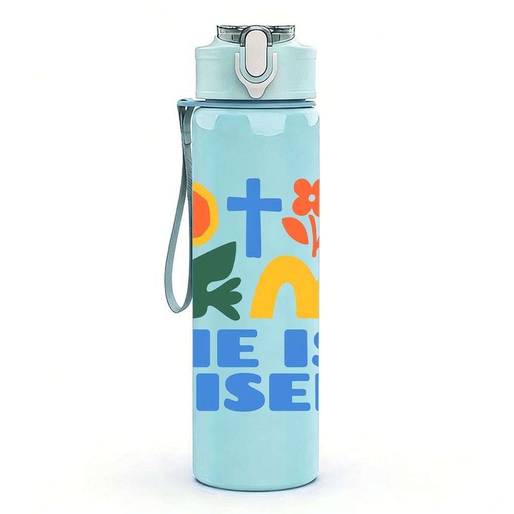 1PC Cross He Is Risen Art 750ml Color Plastic Sports Water Bottle Leakproof Flip Straw Lid Suitable for Sports Office Home Use