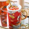 Creative National Tide Style Festive Mug With Spoon And Lid  Personality Ceramic Cup Chinese Style Couple Coffee Water Cup