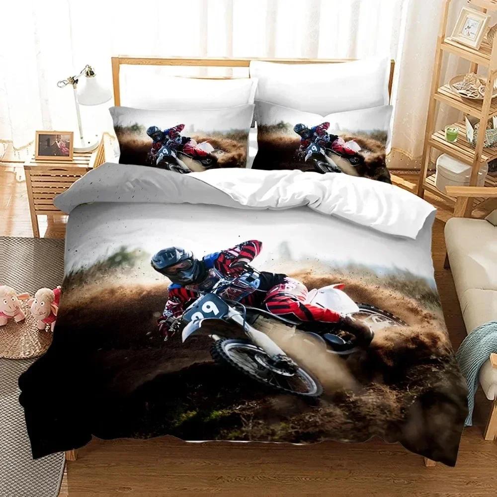 Dirt Bike Motorcycle Rider Comfortable Duvet Quilt Cover Pillowcase Bedding Set Children Bedroom Decoration Home Textile