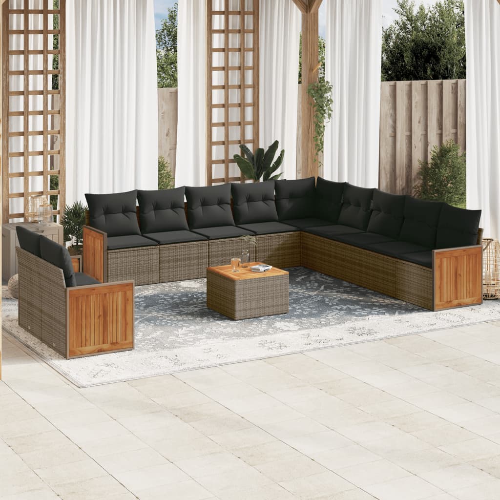 12 Piece Grey Garden Sofa Set with Cushions Poly Rattan