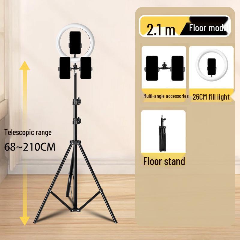 Dual-Position Live Streaming Tripod with Fill Light for Video Recording