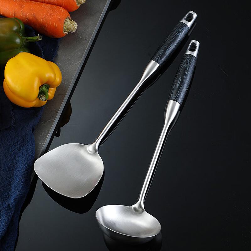 Ruhan Solid Wood Handle Anti-Scald Stainless Steel Soup Ladle Set