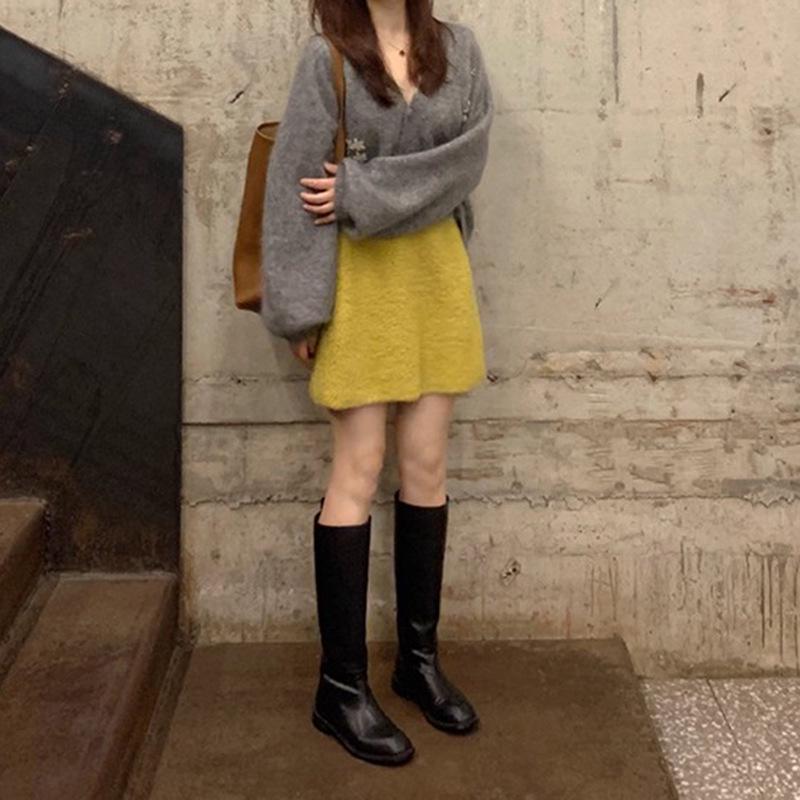 

Echoo Ярко-желтая вязаная юбка миди - Осень/Зима, приталенный крой Medium желто-зеленый