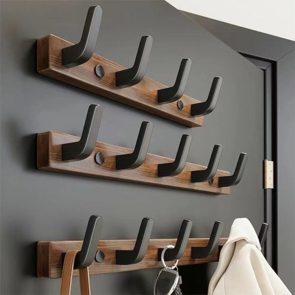 Entrance Hanging Walnut Wood Clothes Hook Without Punching Hats Organizer Fitting Room