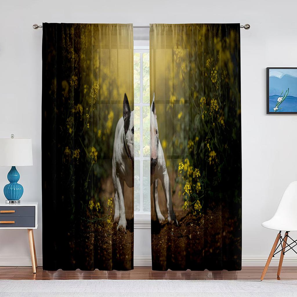 Bull Terrier Dog Animal Print Tulle Curtain for Home Decor Window Decor Bedroom Kitchen Living Room Modern Sheer Voile Curtains