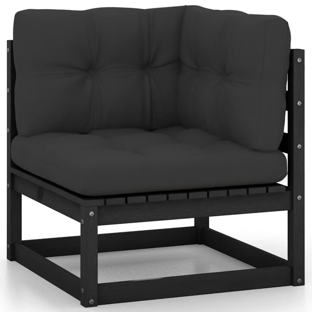 2 Piece Garden Lounge Set with Cushions Black Solid Pine Wood